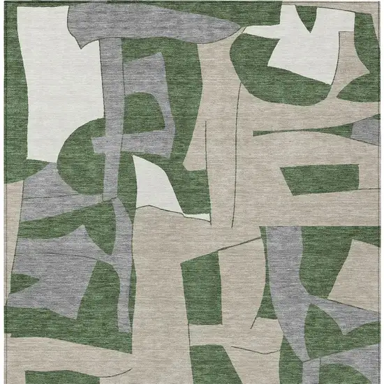 Olive Green And Gray Geometric Washable Indoor Outdoor Area Rug Photo 3