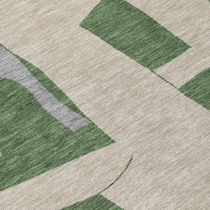 Olive Green And Gray Geometric Washable Indoor Outdoor Area Rug Photo 5