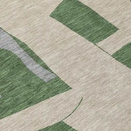 Olive Green And Gray Geometric Washable Indoor Outdoor Area Rug Photo 5