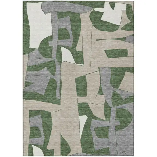 Olive Green And Gray Geometric Washable Indoor Outdoor Area Rug Photo 1