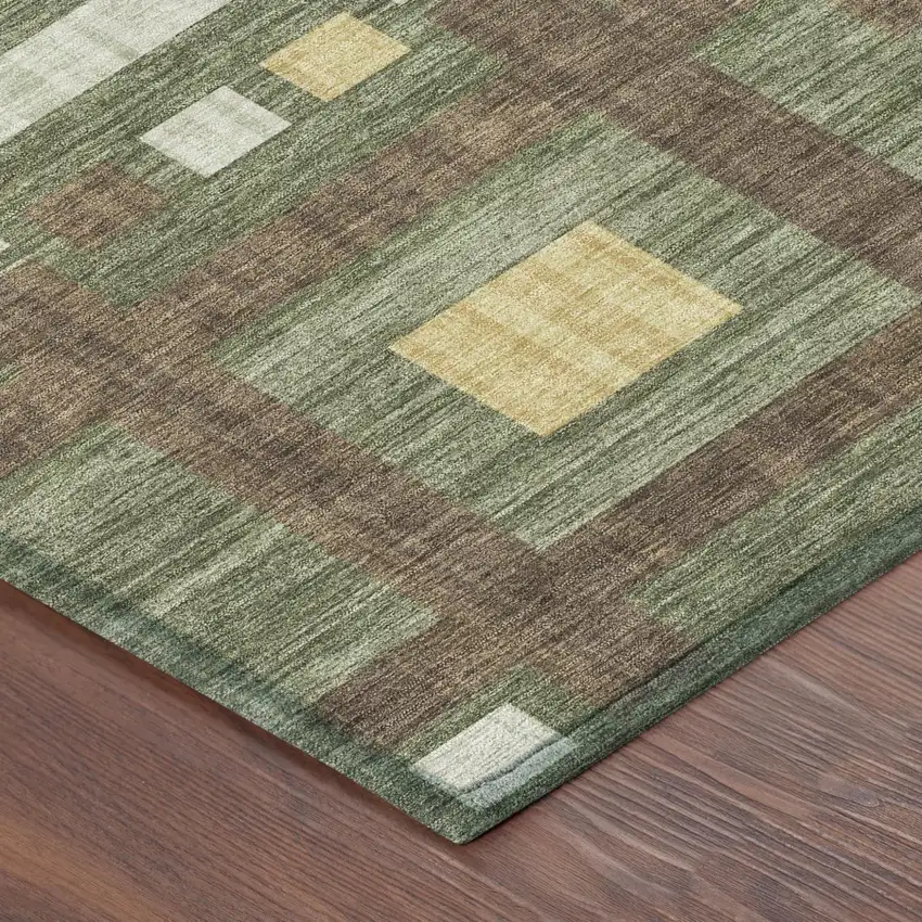 Olive Green And Gray Geometric Washable Indoor Outdoor Area Rug Photo 5
