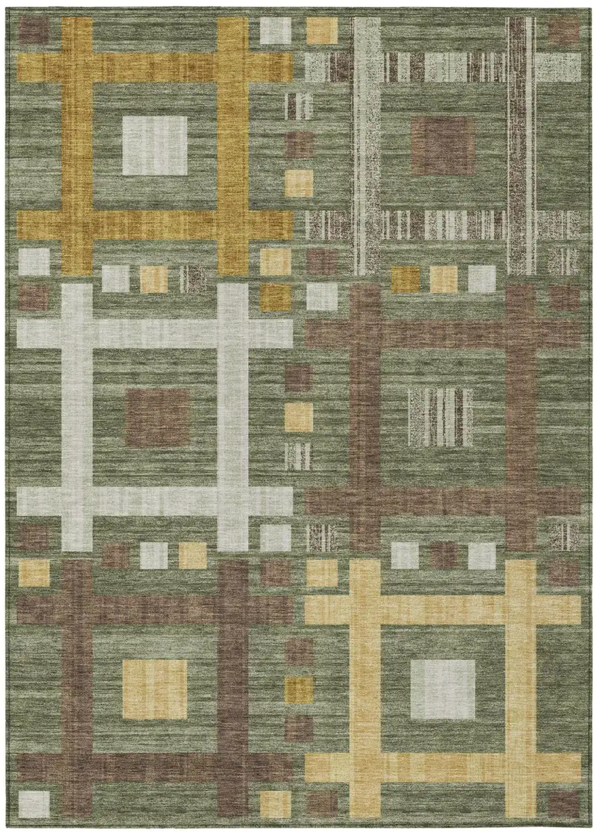 Olive Green And Gray Geometric Washable Indoor Outdoor Area Rug Photo 2