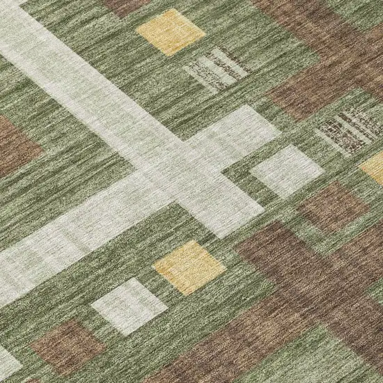 Olive Green And Gray Geometric Washable Indoor Outdoor Area Rug Photo 6