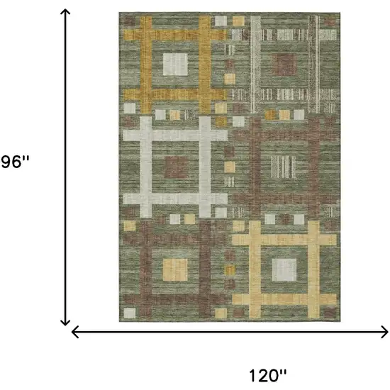 Olive Green And Gray Geometric Washable Indoor Outdoor Area Rug Photo 7