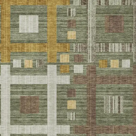 Olive Green And Gray Geometric Washable Indoor Outdoor Area Rug Photo 3