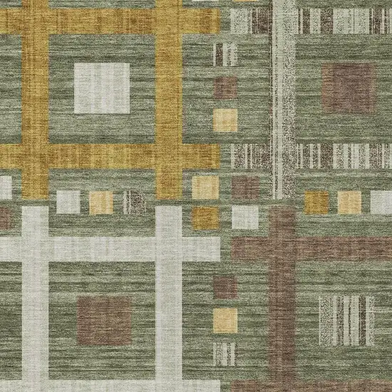 Olive Green And Gray Geometric Washable Indoor Outdoor Area Rug Photo 3