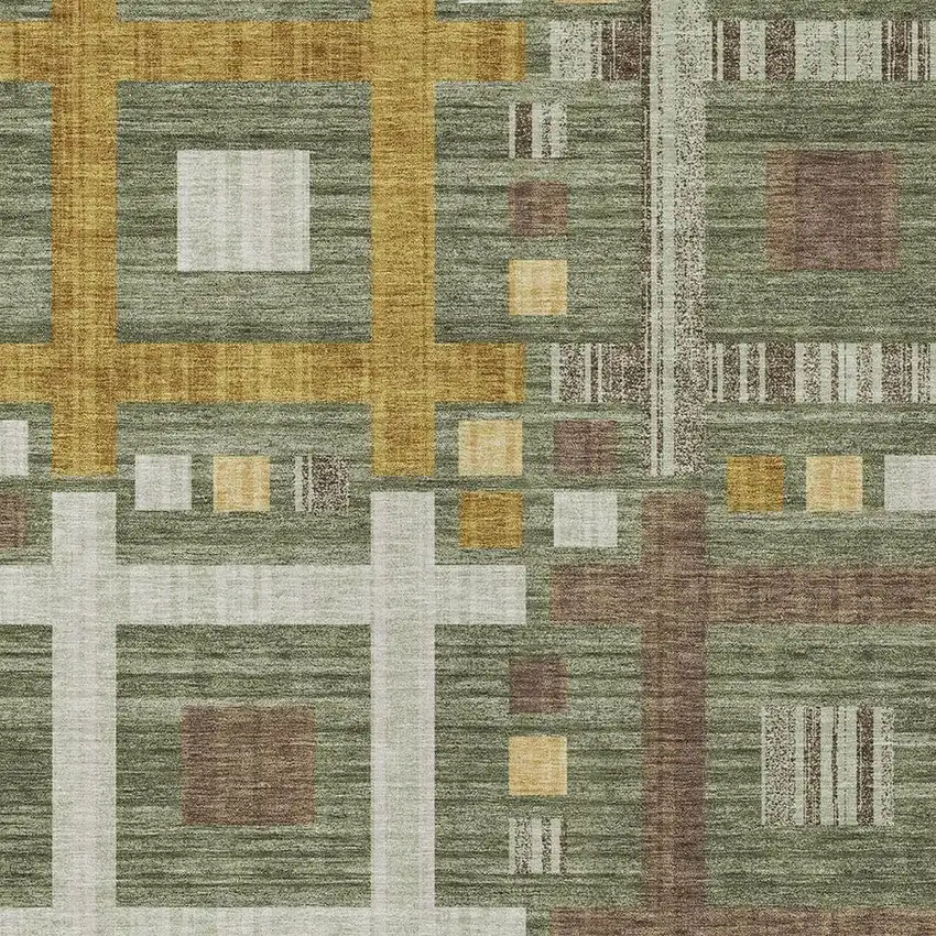 Olive Green And Gray Geometric Washable Indoor Outdoor Area Rug Photo 3
