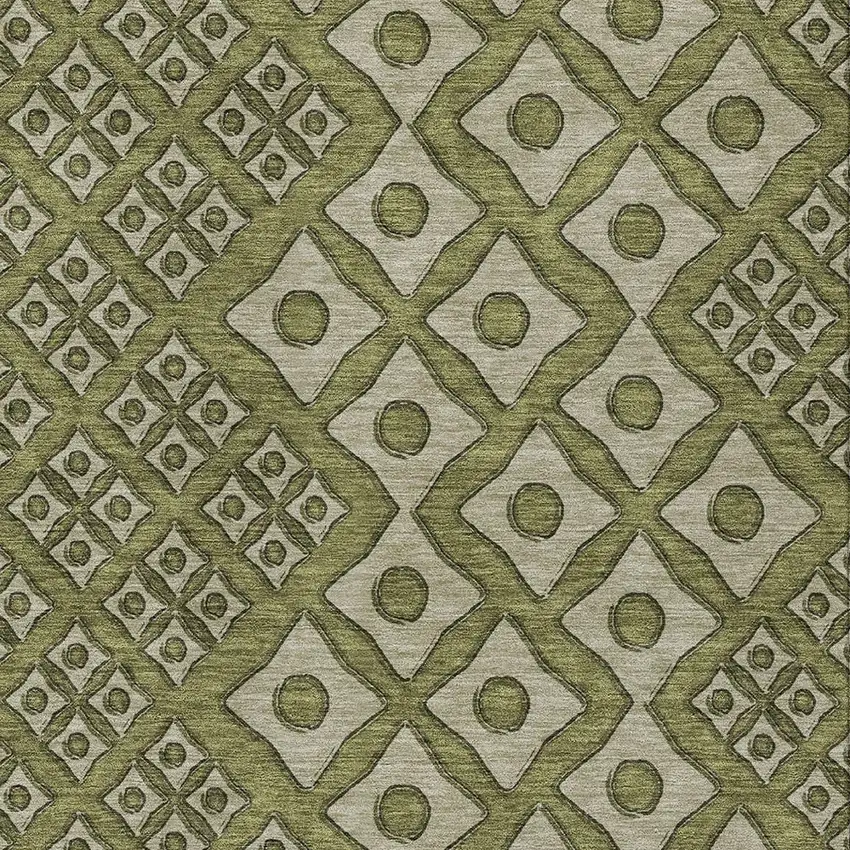 Olive Green And Gray Geometric Washable Indoor Outdoor Area Rug Photo 6