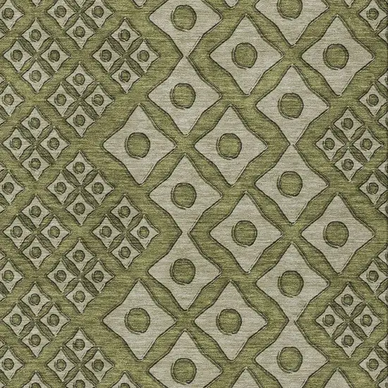 Olive Green And Gray Geometric Washable Indoor Outdoor Area Rug Photo 6