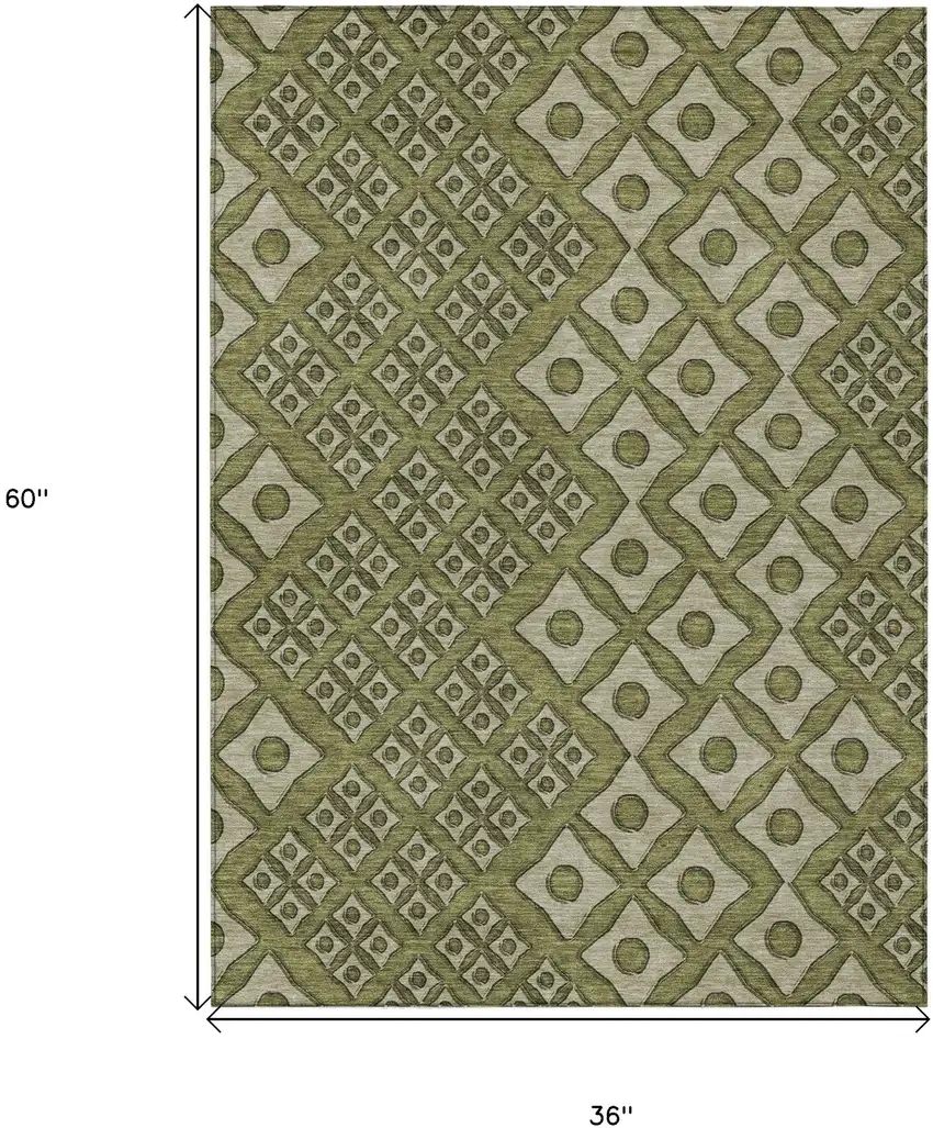 Olive Green And Gray Geometric Washable Indoor Outdoor Area Rug Photo 3