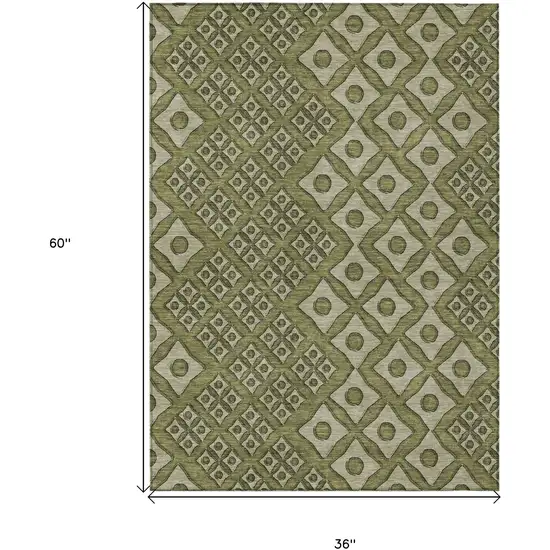 Olive Green And Gray Geometric Washable Indoor Outdoor Area Rug Photo 3
