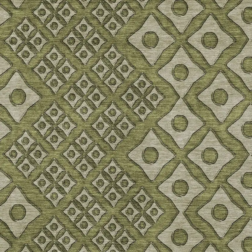 Olive Green And Gray Geometric Washable Indoor Outdoor Area Rug Photo 6