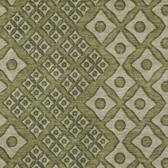 Olive Green And Gray Geometric Washable Indoor Outdoor Area Rug Photo 6