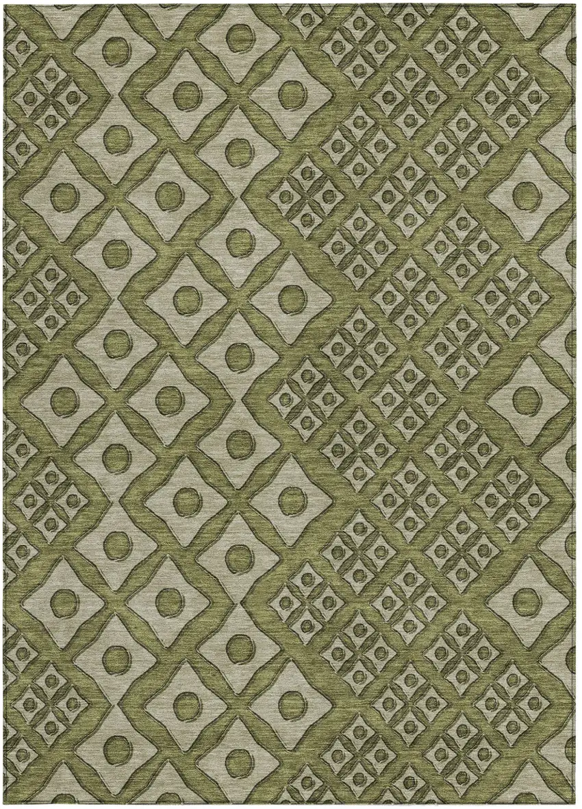 Olive Green And Gray Geometric Washable Indoor Outdoor Area Rug Photo 6
