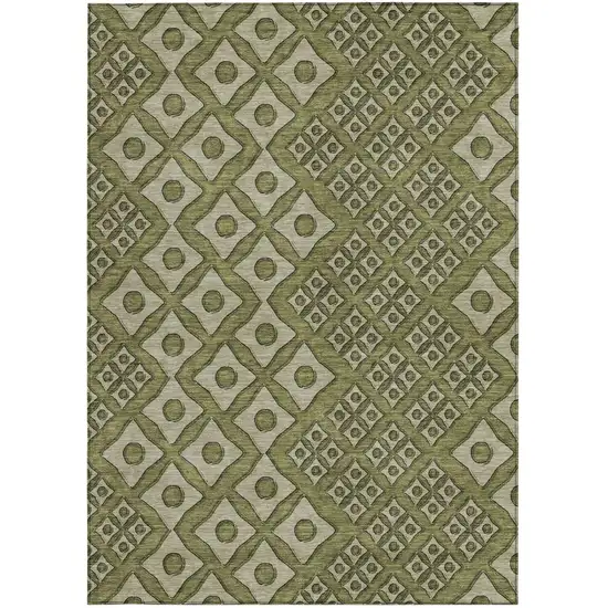 Olive Green And Gray Geometric Washable Indoor Outdoor Area Rug Photo 6
