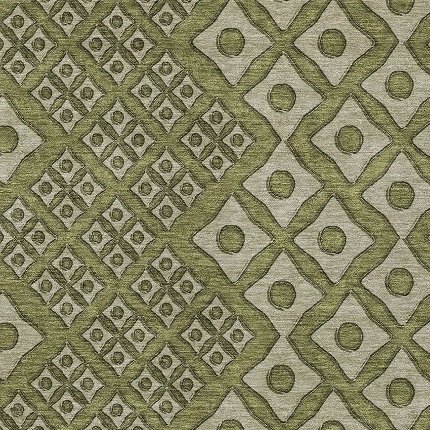 Olive Green And Gray Geometric Washable Indoor Outdoor Area Rug Photo 6