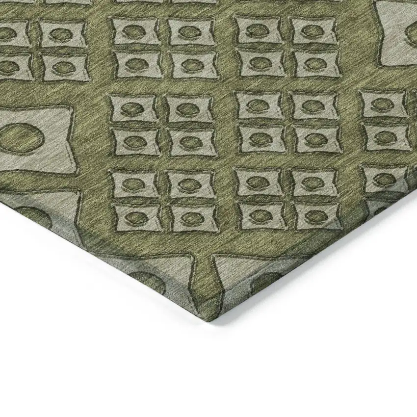 Olive Green And Gray Geometric Washable Indoor Outdoor Area Rug Photo 5