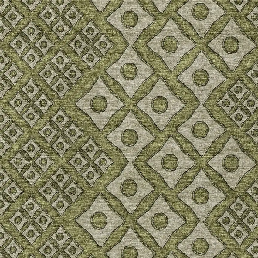 Olive Green And Gray Geometric Washable Indoor Outdoor Area Rug Photo 6