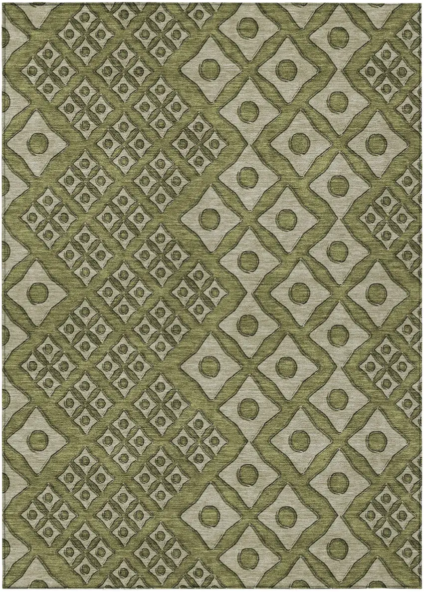 Olive Green And Gray Geometric Washable Indoor Outdoor Area Rug Photo 2
