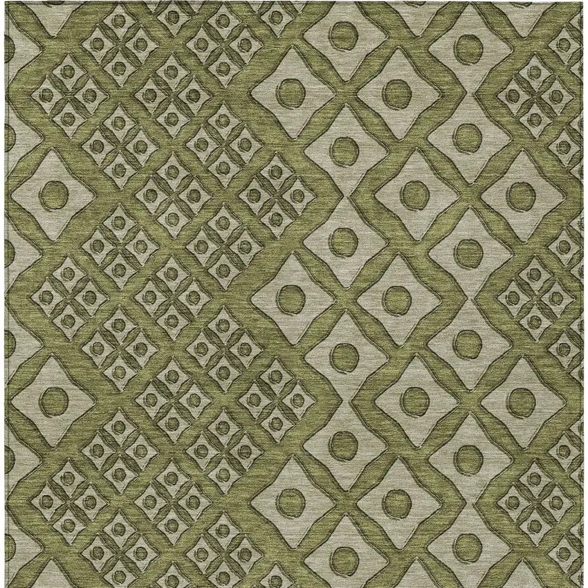 Olive Green And Gray Geometric Washable Indoor Outdoor Area Rug Photo 7