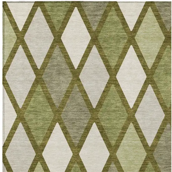 Olive Green And Gray Geometric Washable Indoor Outdoor Area Rug Photo 6