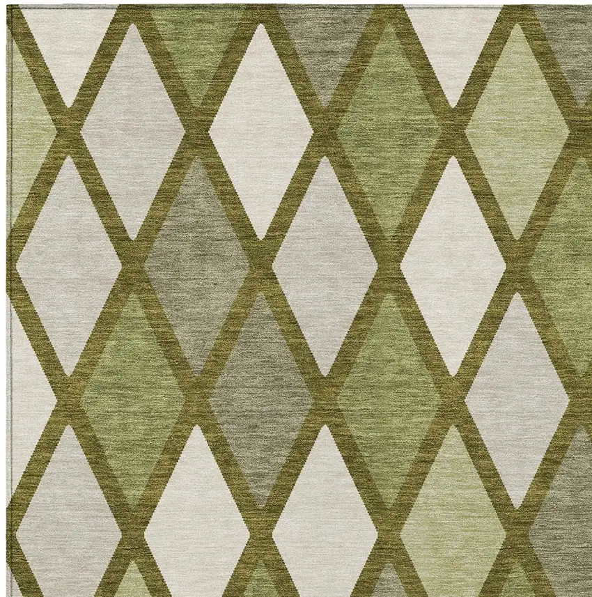 Olive Green And Gray Geometric Washable Indoor Outdoor Area Rug Photo 6