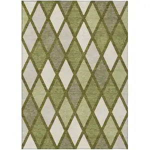 Photo of Olive Green And Gray Geometric Washable Indoor Outdoor Area Rug