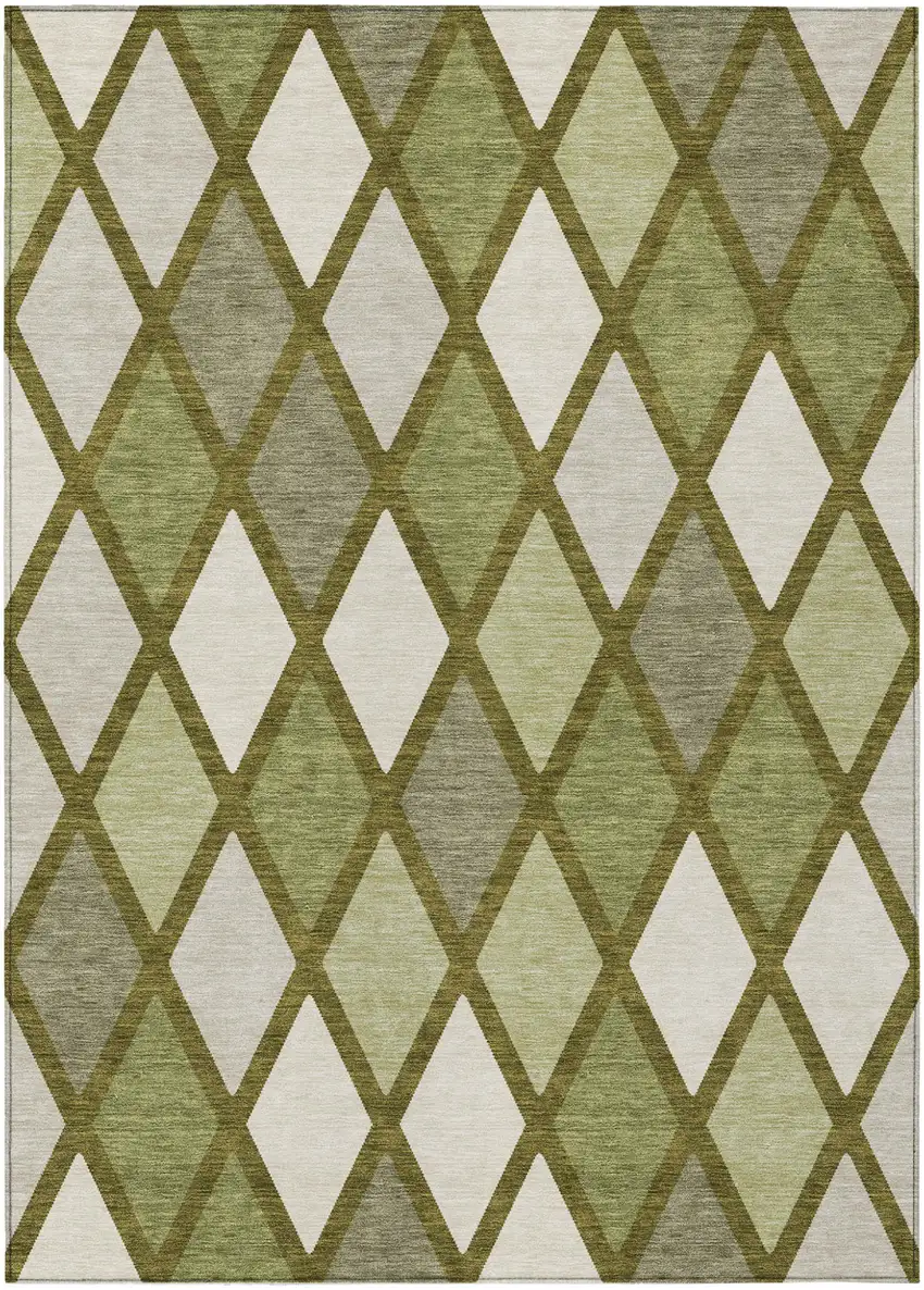 Olive Green And Gray Geometric Washable Indoor Outdoor Area Rug Photo 2