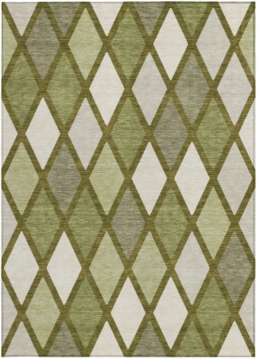 Olive Green And Gray Geometric Washable Indoor Outdoor Area Rug Photo 7