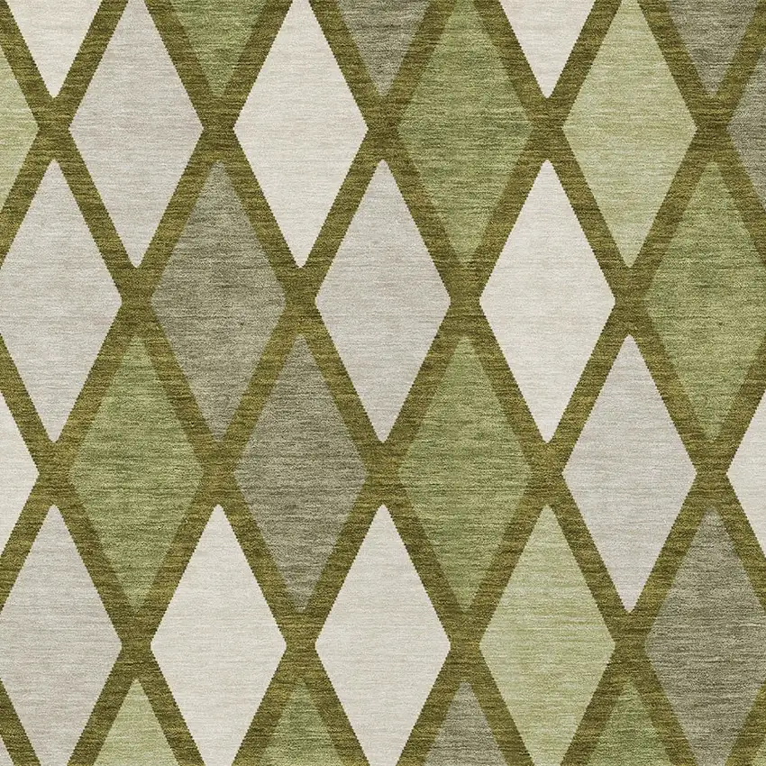 Olive Green And Gray Geometric Washable Indoor Outdoor Area Rug Photo 6