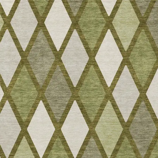 Olive Green And Gray Geometric Washable Indoor Outdoor Area Rug Photo 6