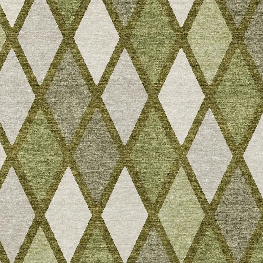 Olive Green And Gray Geometric Washable Indoor Outdoor Area Rug Photo 6