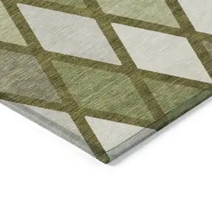 Photo of Olive Green And Gray Geometric Washable Indoor Outdoor Area Rug