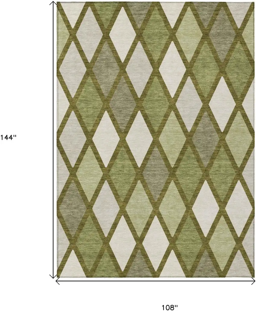 Olive Green And Gray Geometric Washable Indoor Outdoor Area Rug Photo 3
