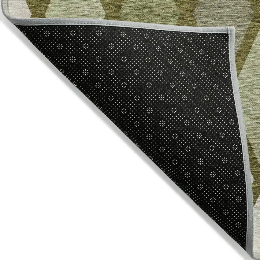 Olive Green And Gray Geometric Washable Indoor Outdoor Area Rug Photo 5
