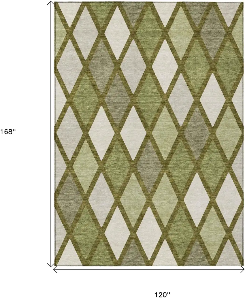 Olive Green And Gray Geometric Washable Indoor Outdoor Area Rug Photo 3