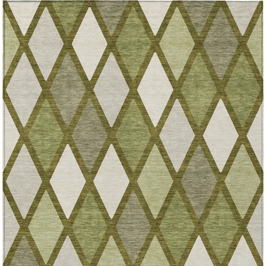 Olive Green And Gray Geometric Washable Indoor Outdoor Area Rug Photo 6