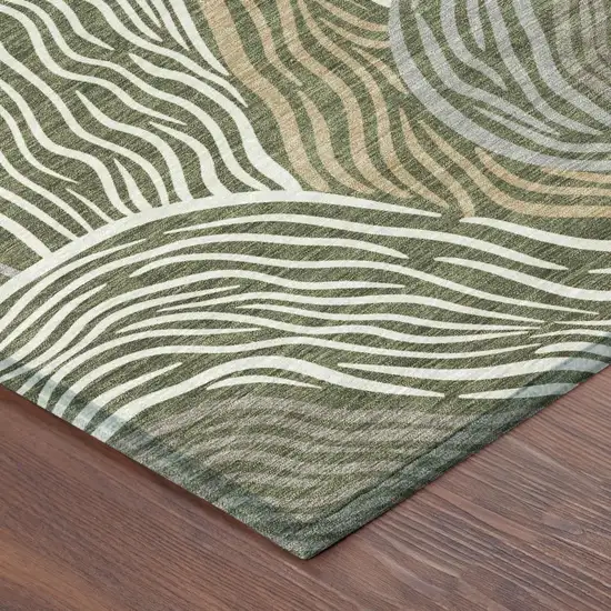 Olive Green And Gray Ikat Washable Indoor Outdoor Area Rug Photo 4
