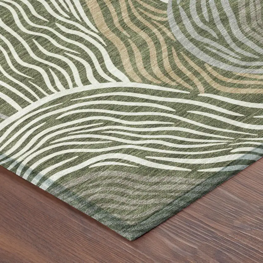 Olive Green And Gray Ikat Washable Indoor Outdoor Area Rug Photo 4