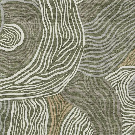 Olive Green And Gray Ikat Washable Indoor Outdoor Area Rug Photo 2