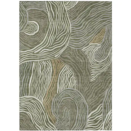 Olive Green And Gray Ikat Washable Indoor Outdoor Area Rug Photo 1