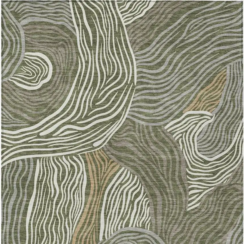 Olive Green And Gray Ikat Washable Indoor Outdoor Area Rug Photo 3