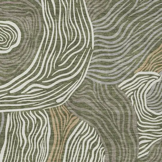 Olive Green And Gray Ikat Washable Indoor Outdoor Area Rug Photo 2