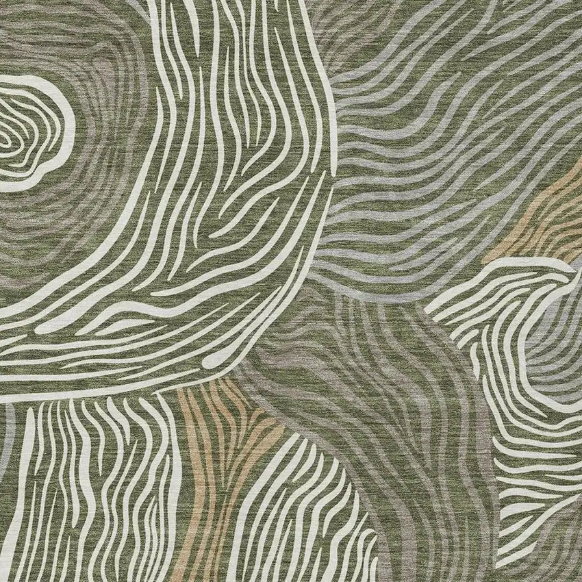 Olive Green And Gray Ikat Washable Indoor Outdoor Area Rug Photo 2