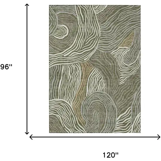 Olive Green And Gray Ikat Washable Indoor Outdoor Area Rug Photo 6