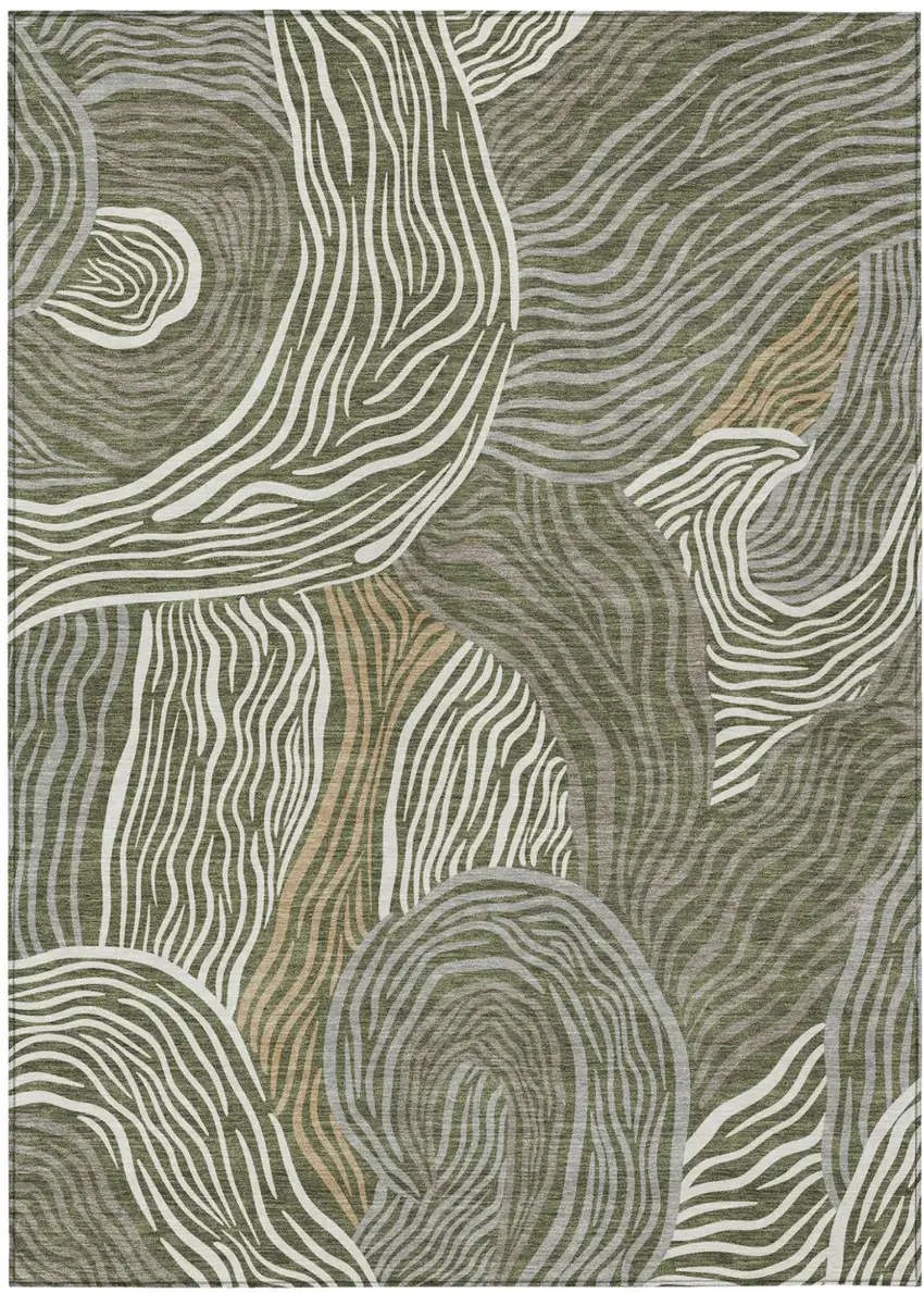 Olive Green And Gray Ikat Washable Indoor Outdoor Area Rug Photo 1