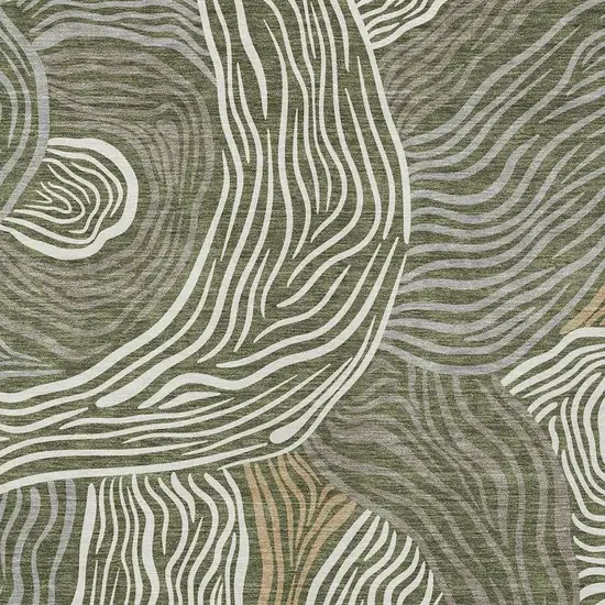 Olive Green And Gray Ikat Washable Indoor Outdoor Area Rug Photo 2