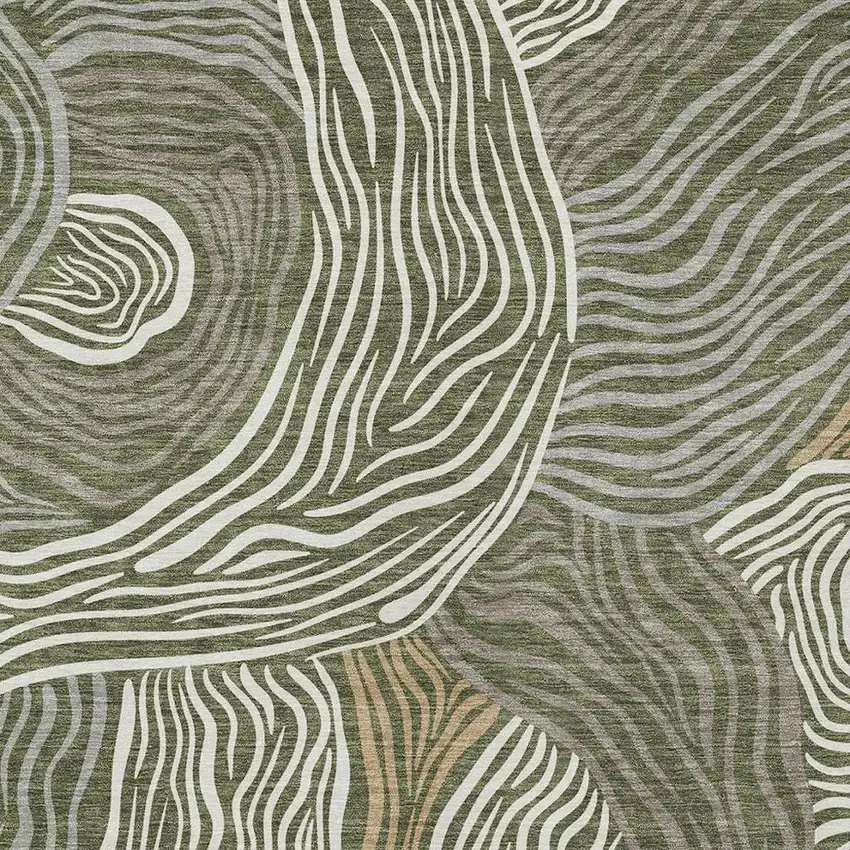 Olive Green And Gray Ikat Washable Indoor Outdoor Area Rug Photo 2