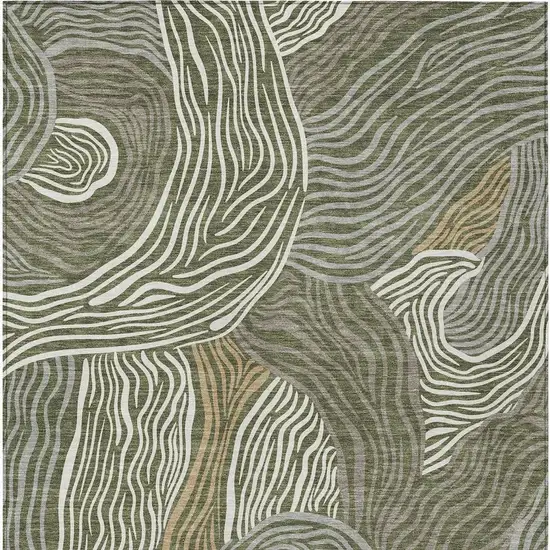 Olive Green And Gray Ikat Washable Indoor Outdoor Area Rug Photo 3