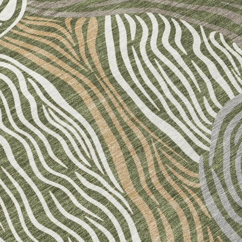 Olive Green And Gray Ikat Washable Indoor Outdoor Area Rug Photo 5